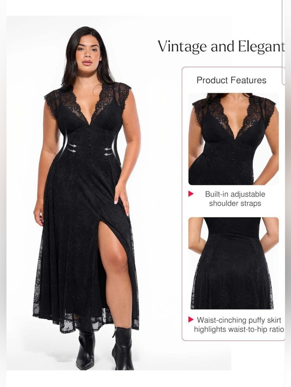 Popilush Women's Black Lace A-Line Split Front Shapewear Maxi Dress Size XXL - Picture 4 of 13